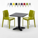 Czarny kwadratowy stolik 70x70 cm z 2 kolorowymi krzesłami Ice Aia Promocja