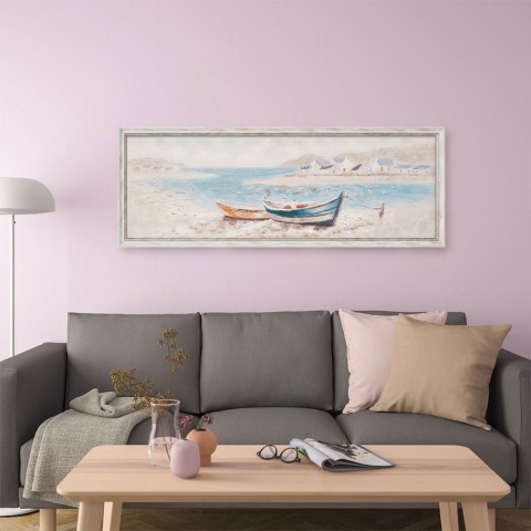 Obraz ręcznie malowany na płótnie łódki na brzegu 30x90cm z ramą W800 Promocja