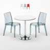 Biały okrągły stolik 70x70 cm z 2 kolorowymi przezroczystmi krzesłami Cristal Light Silver Promocja