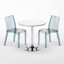 Biały okrągły stolik 70x70 cm z 2 kolorowymi przezroczystmi krzesłami Cristal Light Silver Rabaty