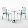 Biały okrągły stolik 70x70 cm z 2 kolorowymi przezroczystmi krzesłami Cristal Light Silver Rabaty