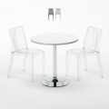 Biały okrągły stolik 70x70 cm z 2 kolorowymi przezroczystymi krzesłami Dune Silver Promocja