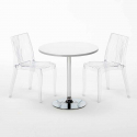 Biały okrągły stolik 70x70 cm z 2 kolorowymi przezroczystymi krzesłami Dune Silver Sprzedaż