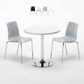 Biały okrągły stolik 70x70 cm z 2 kolorowymi krzesłami Cristal Light Silver Promocja