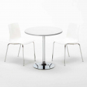 Biały okrągły stolik 70x70 cm z 2 kolorowymi krzesłami Cristal Light Silver Stan Magazynowy