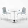 Biały okrągły stolik 70x70 cm z 2 kolorowymi krzesłami Cristal Light Silver Katalog