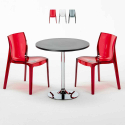 Czarny okrągły stolik 70x70 cm z 2 kolorowymi przezroczystmi krzesłami Femme Fatale Ghost Promocja