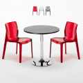 Czarny okrągły stolik 70x70 cm z 2 kolorowymi przezroczystmi krzesłami Femme Fatale Ghost Promocja