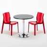 Czarny okrągły stolik 70x70 cm z 2 kolorowymi przezroczystmi krzesłami Femme Fatale Ghost Rabaty