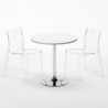 Biały okrągły stolik 70x70 cm z 2 kolorowymi przezroczystymi krzesłami Femme Fatale Spectre Stan Magazynowy