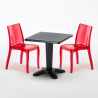 Czarny kwadratowy stolik 70x70 cm z 2 kolorowymi przezroczystmi krzesłami Cristal Light Balcony Rabaty