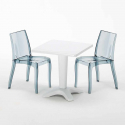 Biały kwadratowy stolik 70x70 cm z 2 kolorowymi przezroczystymi krzesłami Cristal Light Terrace Rabaty