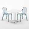 Biały kwadratowy stolik 70x70 cm z 2 kolorowymi przezroczystymi krzesłami Cristal Light Terrace Rabaty