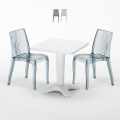 Biały kwadratowy stolik 70x70 cm z 2 kolorowymi przezroczystymi krzesłami Dune Terrace Promocja