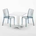 Biały kwadratowy stolik 70x70 cm z 2 kolorowymi przezroczystymi krzesłami Dune Terrace Sprzedaż