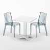 Biały kwadratowy stolik 70x70 cm z 2 kolorowymi przezroczystymi krzesłami Dune Terrace Sprzedaż