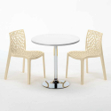 Bialy okrągły stolik 70x70 cm ze stalową podstawą i 2 kolorowymi krzesłami Gruvyer Island 