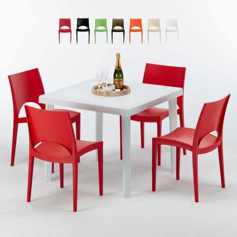Biały kwadratowy stolik 90x90 Cm z 4 kolorowymi krzesłami Paris Love
