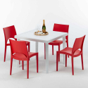 Biały kwadratowy stolik 90x90 Cm z 4 kolorowymi krzesłami Paris Love Model