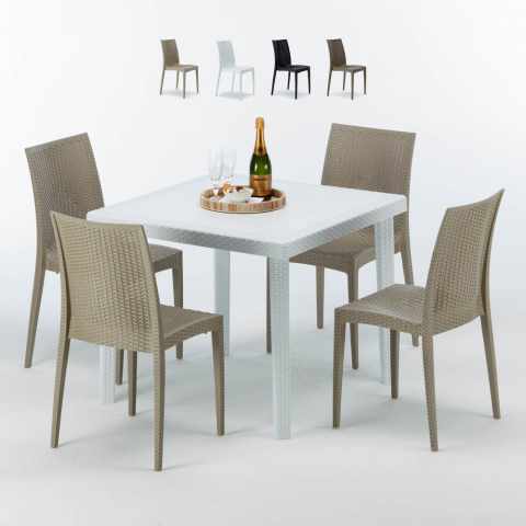 Biały kwadratowy stolik, 90x90 Cm z 4 kolorowymi krzesłami Bistrot Love Promocja