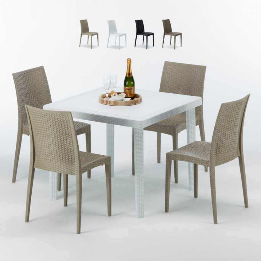 Biały kwadratowy stolik, 90x90 Cm z 4 kolorowymi krzesłami Bistrot Love Promocja