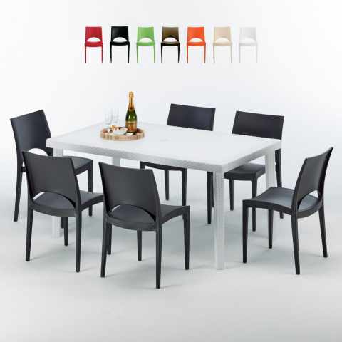 Biały prostokątny stolik, 150x90 cm z 6 kolorowymi krzesłami Paris Summerlife