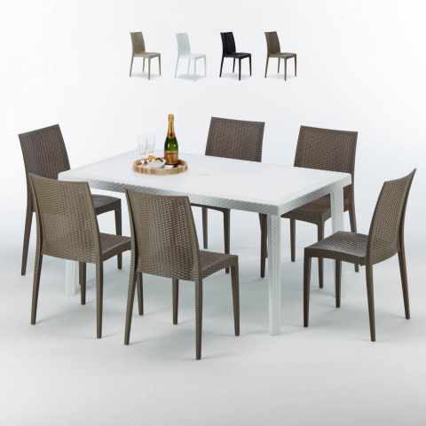 Biały prostokątny stolik, 150x90 cm z 6 kolorowymi krzesłami Bistrot Summerlife