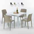 Biały kwadratowy stolik 90x90 Cm z 4 kolorowymi krzesłami Bohème Love Promocja