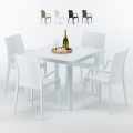 Biały kwadratowy stolik, 90x90 Cm z 4 kolorowymi krzesłami Bistrot Arm Love Promocja