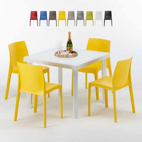 Biały kwadratowy stolik, kwadratowy 90x90 Cm z 4 kolorowymi krzesłami Rome Love