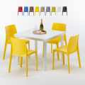 Biały kwadratowy stolik, kwadratowy 90x90 Cm z 4 kolorowymi krzesłami Rome Love Promocja