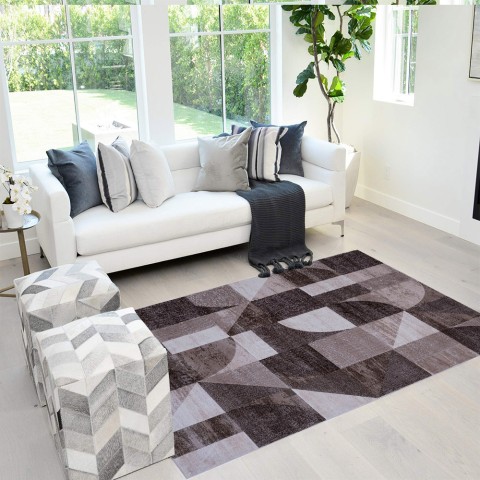 Brązowy prostokątny dywan w nowoczesnym stylu do salonu Double MAR009 Promocja