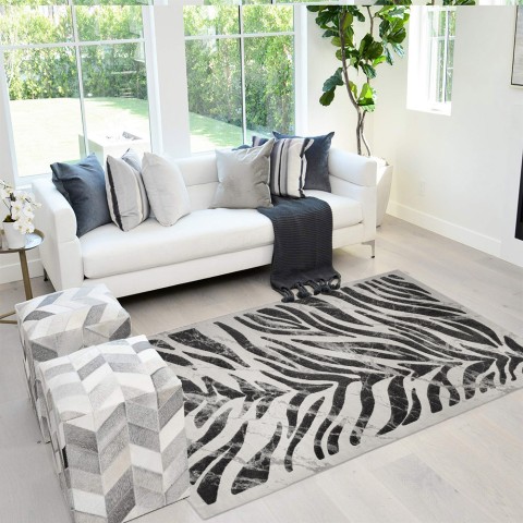 Nowoczesny prostokątny dywan z czarno-szarym wzorem zebry Double GRI006 Promocja