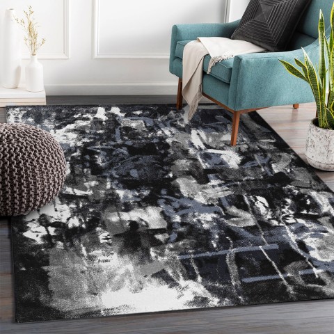 Nowoczesny dywan o abstrakcyjnym wzorze, prostokątny, niebiesko-szary, biały BLU017