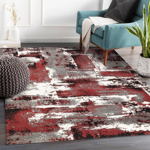 Nowoczesny prostokątny dywan w kolorze czerwono-szarym MUL439