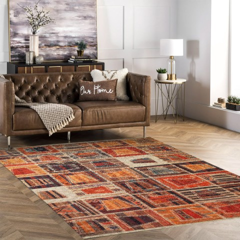 Wielokolorowy prostokątny dywanik do salonu w etnicznym patchworku PATC01 Promocja