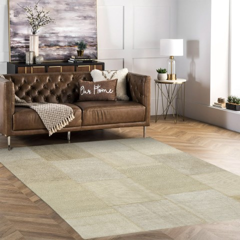 Beżowy nowoczesny prostokątny dywanik do salonu i jadalni TUBE01