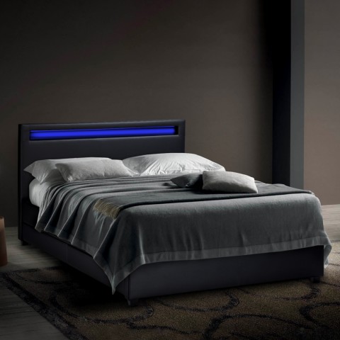 Dwusobowe łóżko ze schowkami i światłami LED 160x190 cm Geneva King Promocja
