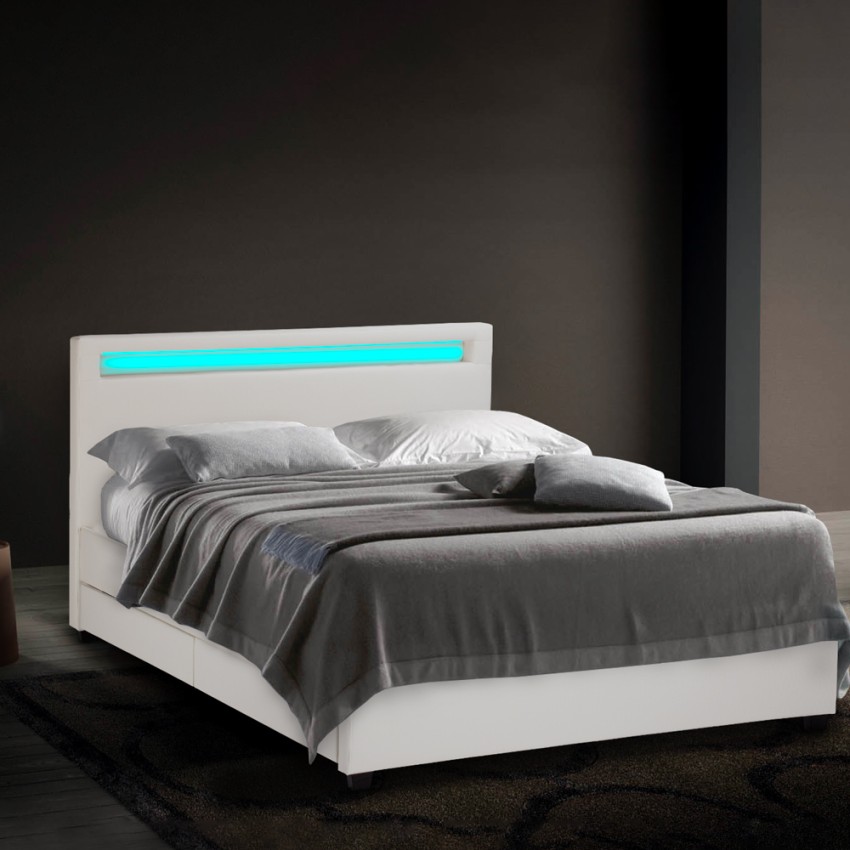 Dwusobowe łóżko ze schowkami i światłami LED 160x190 cm Geneva King Środki