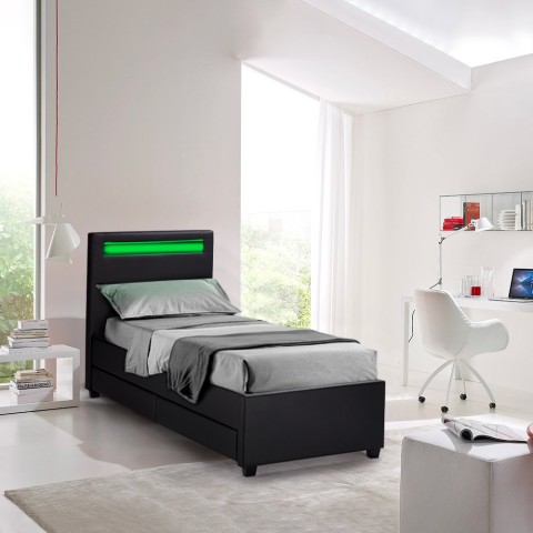 Jednoosbowe łóżko ze schowkami i światłami LED 80x190 cm Geneva Twin Promocja