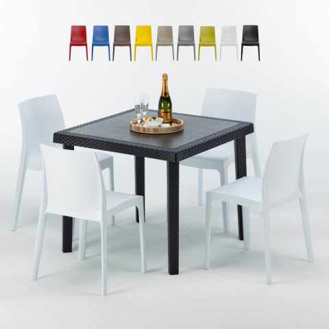 Czarny kwadratowy stolik, 90x90 cm z 4 kolorowymi krzesłami Rome Passion Promocja
