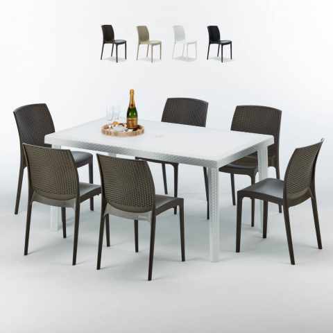 Biały prostokątny stolik, 150x90 cm z 6 kolorowymi krzesłami Bohème Summerlife