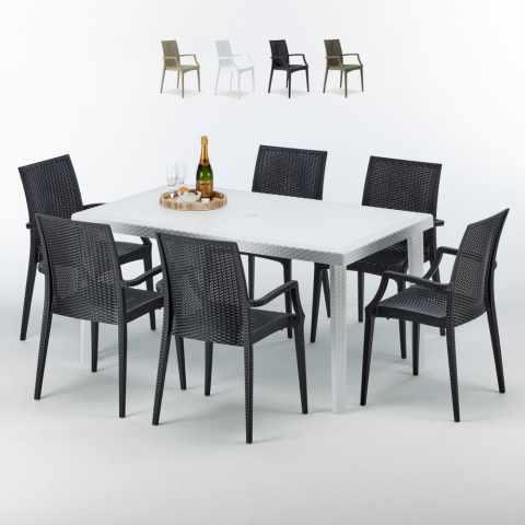 Biały prostokątny stolik, 150x90 cm z 6 kolorowymi krzesłami Bistrot Arm Summerlife Promocja