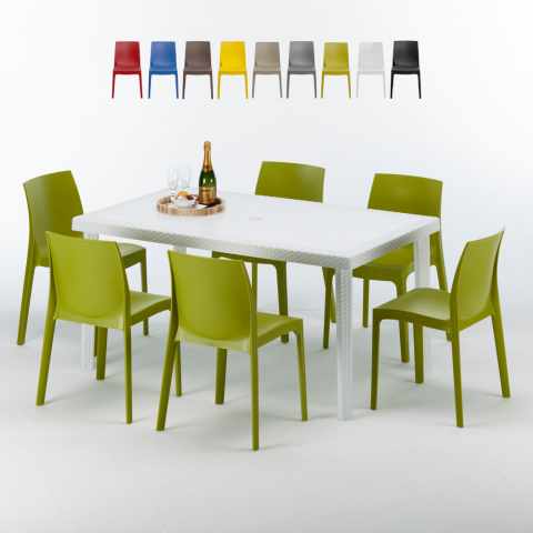 Biały prostokątny stolik, 150x90 cm z 6 kolorowymi krzesłami Rome Summerlife