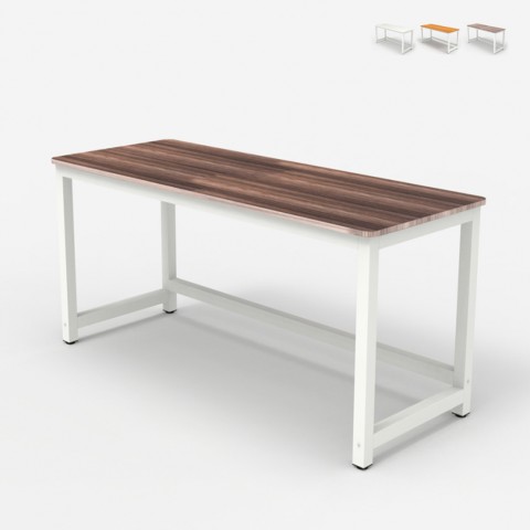 Białe metalowe biurko z drewnianym blatem 120x60 cm, prostokątne Bridgeblack 120