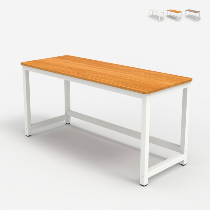 Białe metalowe biurko z drewnianym blatem 120x60 cm, prostokątne Bridgeblack 120 Koszt