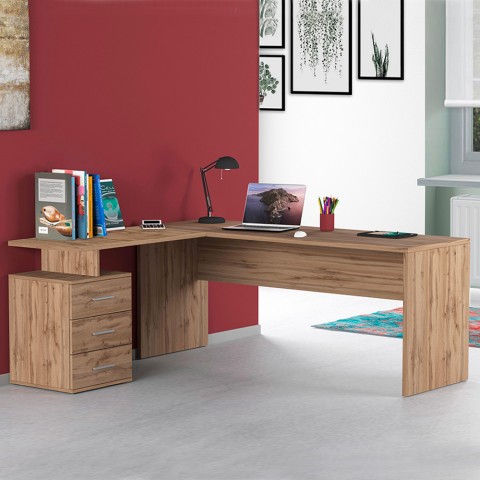 Nowoczesne drewniane biurko biurowe narożne 3 szuflady New Selina WD Promocja