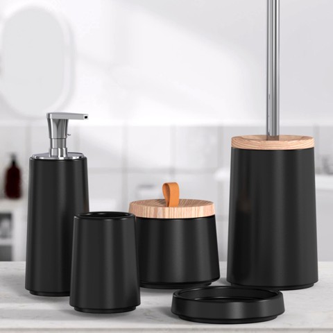 Czarny ceramiczny zestaw akcesoriów łazienkowych z uchwytem na mydelniczkę z dozownikiem Sidian Promocja