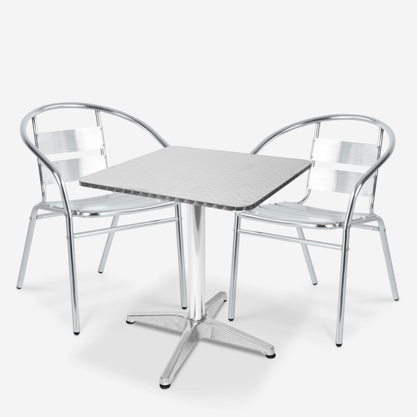 Zestaw 2 aluminiowych krzeseł ze stołem 70x70cm do baru ogrodowego na świeżym powietrzu Bliss Promocja