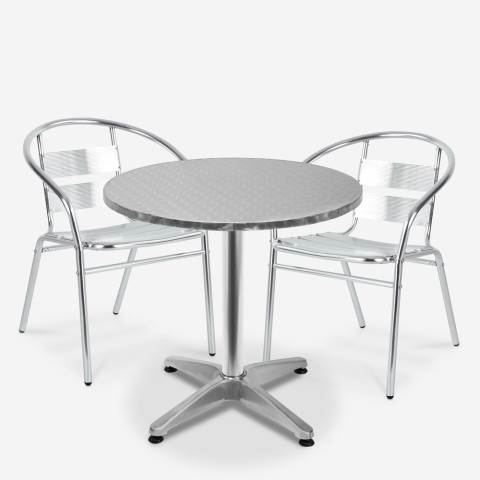 Okrągły stół 70 cm z 2 aluminiowymi krzesłami do baru ogrodowego na świeżym powietrzu Fizz Promocja